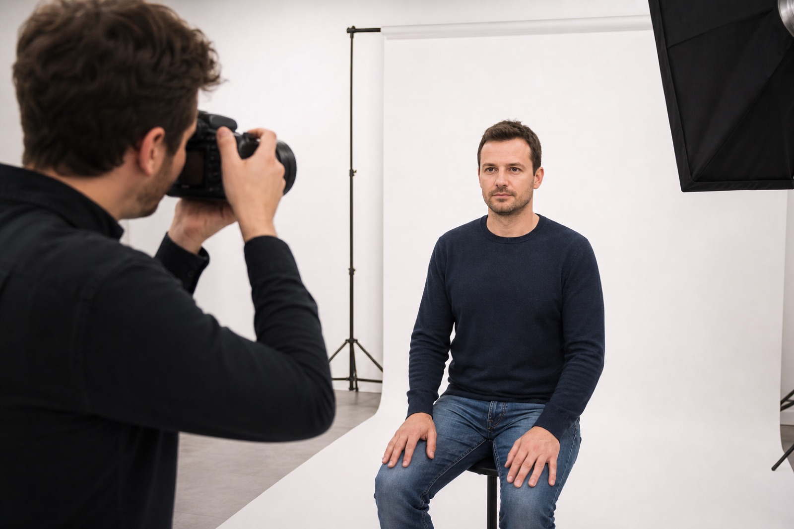 Fotograf snema stranko za dokumentno fotografijo